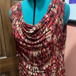 Jones Studio Red and Brown Cowl Neck Top